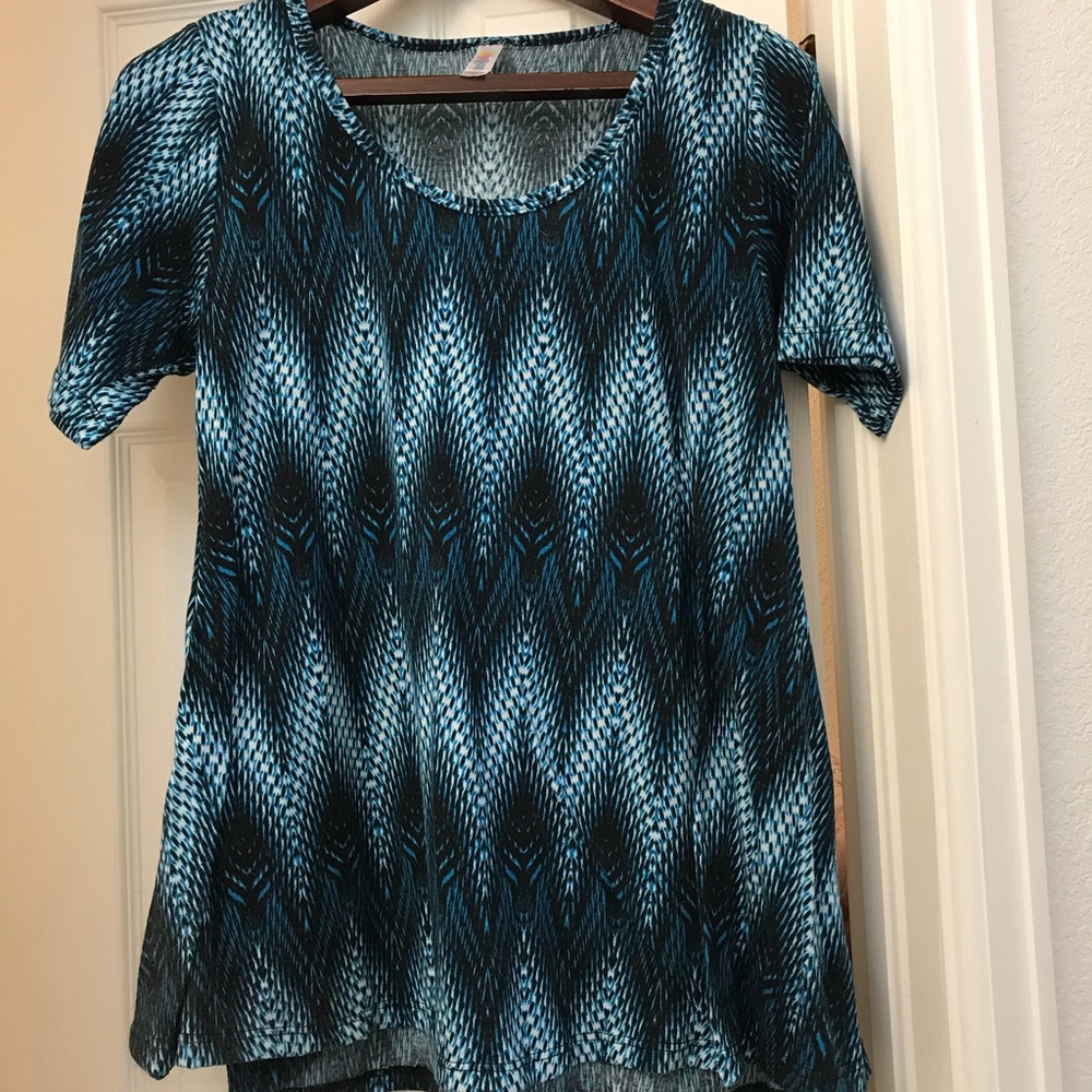 Blue and black patterned Lularoe top